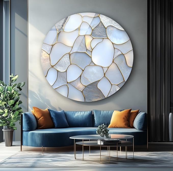 My Photostation.com 20'' Diameter White Stone Mosaic Round Glass Wall Art - Image 7