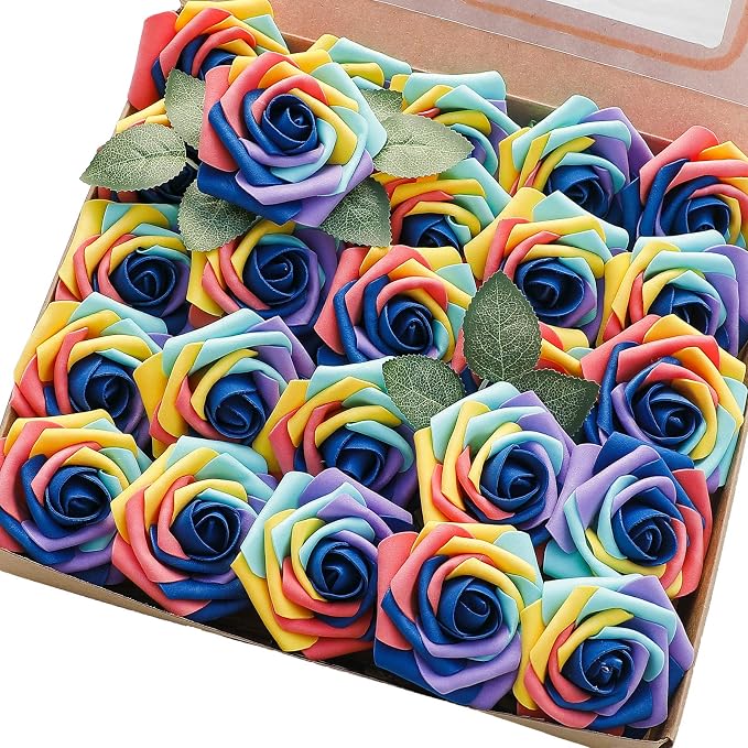 Floroom Artificial Flowers 25pcs Real Looking Whimsical Blue Foam Fake Roses by Floroom