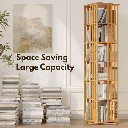 YOWOS Rotating Bookshelf Tower, 360 Display Spinning Bookcase, Bamboo Bookshelf - Image 4