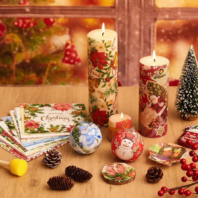 Crtiin 20 Pack Assorted Christmas decoupage napkins Santa Snowman Tree Napkins - Image 6