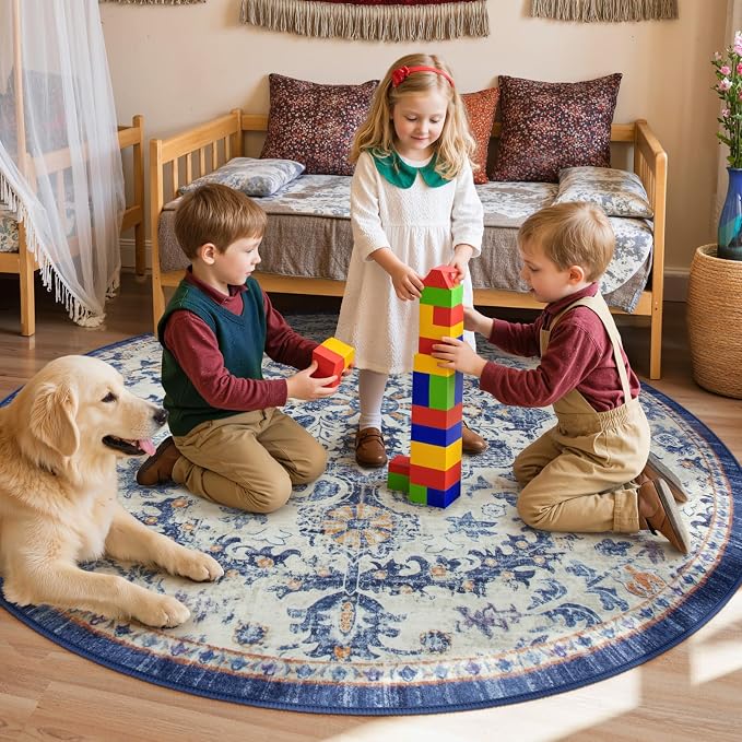 Lahome Round Rug 5'3"Ft, Large Washable Dining Room Round Area Rug Soft Kitchen - Image 2
