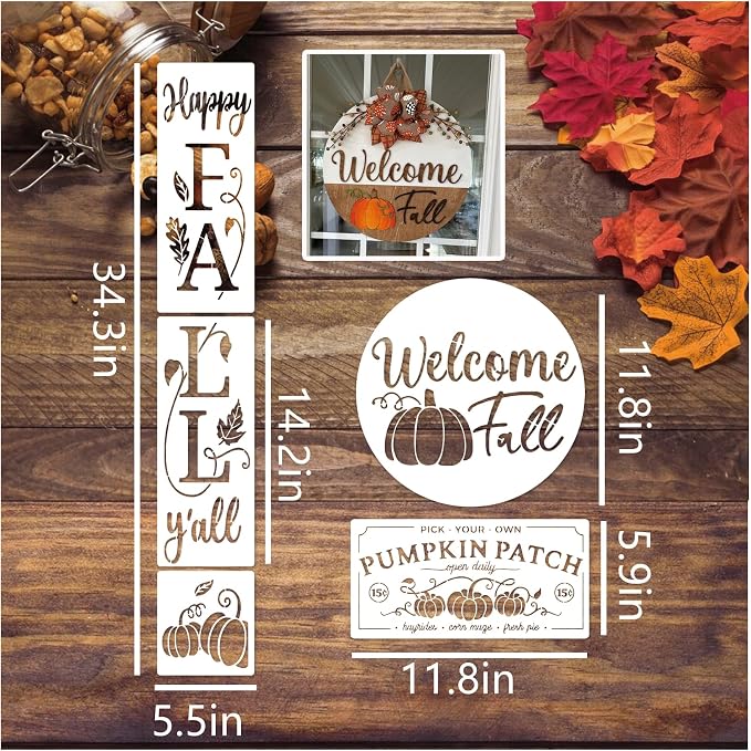 14 Pieces Fall Stencils for Painting on Wood Reusable Hello Pumpkin Stencil - Image 3