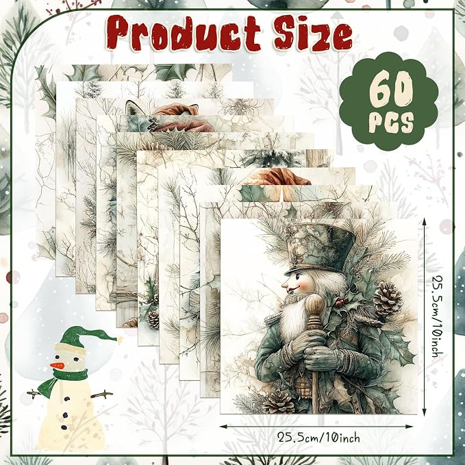 Ganeen 60 Pcs 10 x 10 Inch Vintage Green Christmas Quilting Fabric Squares - Image 2