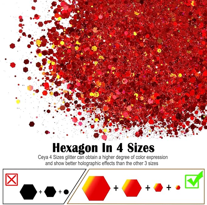 Ceya Holographic Chunky Glitter 4.9oz/ 140g Red Glitter Craft Roses Glitter - Image 2