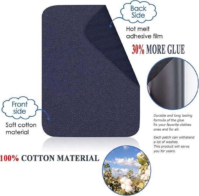 12PCS Fabric Iron on Patches Inside & Outside Strong Glue 100% Cotton Repair - Image 3