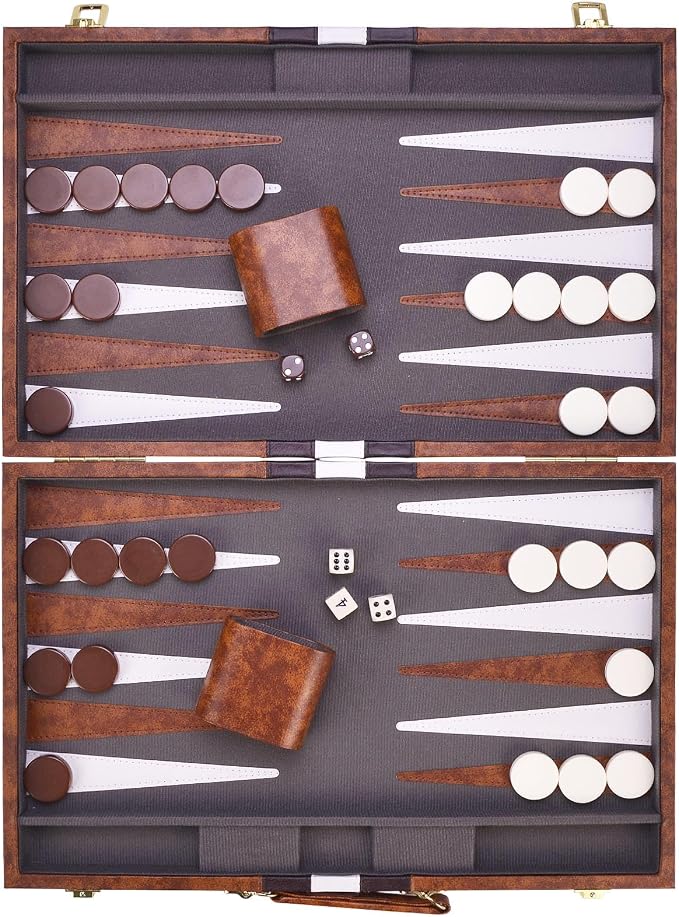 AMEROUS Backgammon Set, 18 Inches Classic Board Game withLeather Case, Folding - Image 5