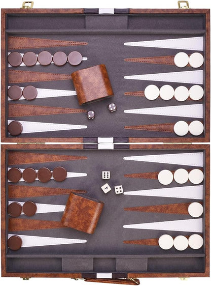 AMEROUS Backgammon Set, 18 Inches Classic Board Game withLeather Case, Folding - Image 5