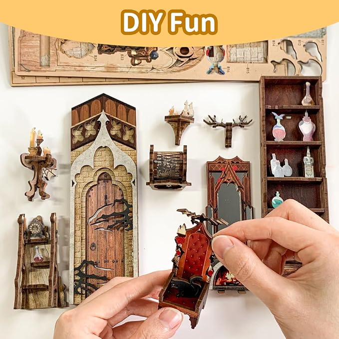 DIY Book Nook Kit, Dollhouse Booknook Bookshelf Insert Decor, 3D Wooden Puzzles - Image 3