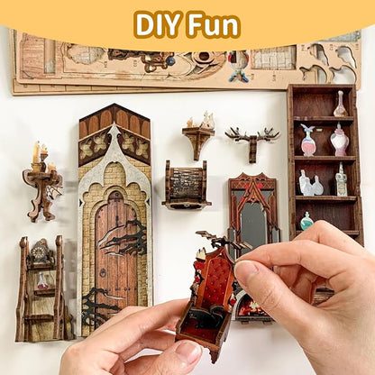 DIY Book Nook Kit, Dollhouse Booknook Bookshelf Insert Decor, 3D Wooden Puzzles - Image 3