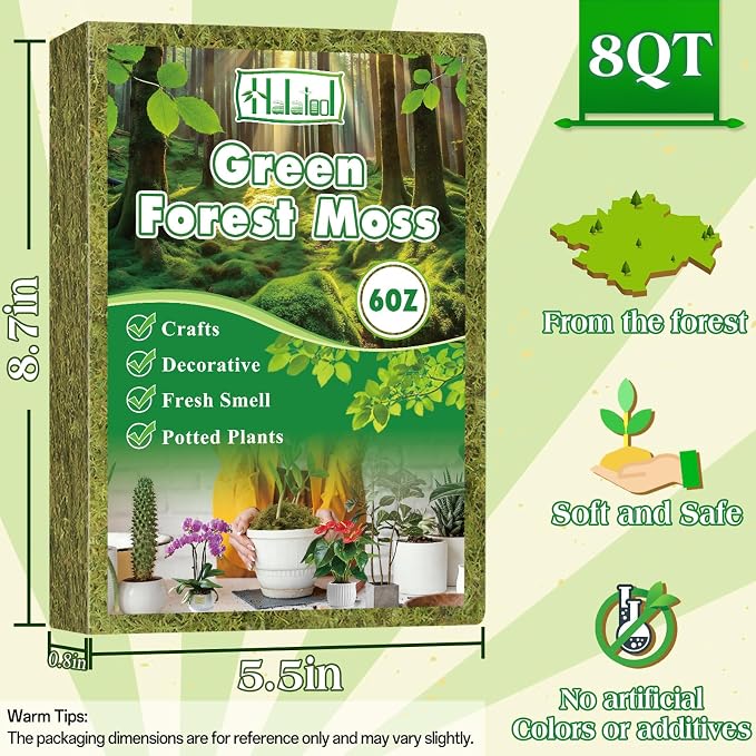 Halatool 6OZ Green Moss for Indoor Plants, 8QT Orchid Moss for Repotting - Image 2
