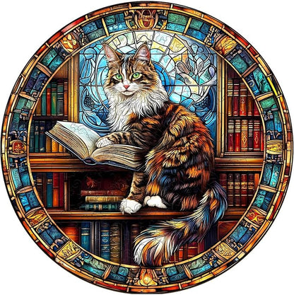 Wooden Puzzles Adults, Maine Cat Library Wooden Puzzles 300 Pieces, Unique by Jollitot