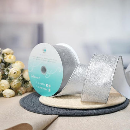 CT CRAFT LLC Glitter Wired Ribbon 2.5" x 20 Yards Silver - Image 4