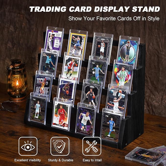 Emfogo Card Display Stand, 4-Tier Trading Card Display, Wooden Graded Baseball - Image 2