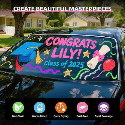 WUO Window Chalk Markers, 12 Colors Car Markers, 15mm 3-In-1 Jumbo Wide Nib - Image 5