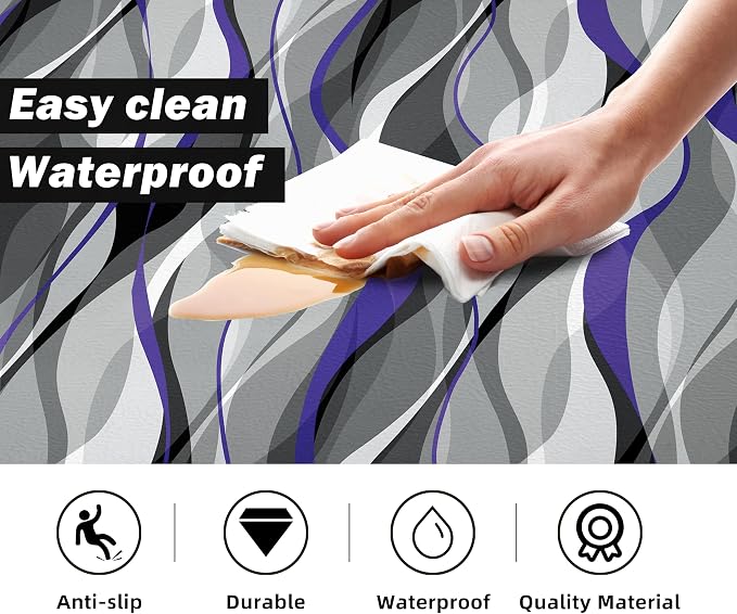 Kitchen Mats for Floor Modern Abstract kitchen rugs Grey and Purple Stripe Anti - Image 4
