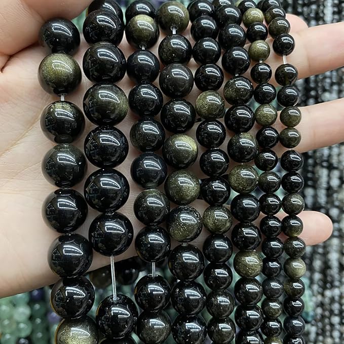 AAA Natural Gold Obsidian Gemstone Beads Energy Healing Power Stones Round - Image 2