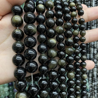 AAA Natural Gold Obsidian Gemstone Beads Energy Healing Power Stones Round - Image 2