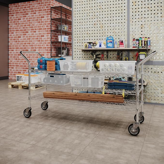 18" W x 60" L x 36" H Chrome Heavy Duty Utility Cart | 3 Tier | NSF Commercial - Image 4