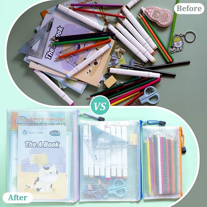24pcs Mesh Zipper Pouch Bags, A5 9.4x7.1 Inches, 8 Colors, Organizing Pouches - Image 5