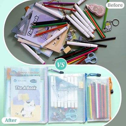 24pcs Mesh Zipper Pouch Bags, A5 9.4x7.1 Inches, 8 Colors, Organizing Pouches - Image 5