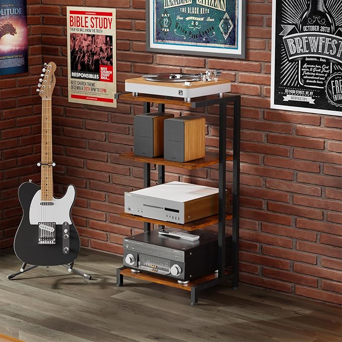 X-cosrack 4-Tier AV Media Stand Corner Shelf Wooden Corner Shelves Component - Image 2