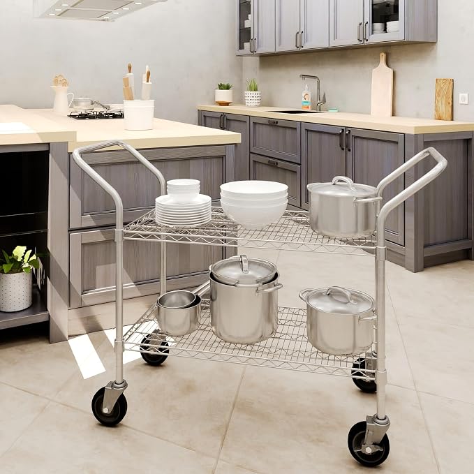 18" W x 36" L x 36" H Chrome Heavy Duty Utility Cart | 2-Tier | NSF Commercial - Image 3