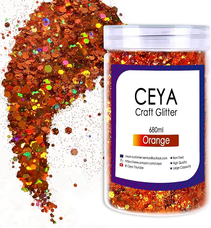 Ceya Holographic Chunky Glitter, 1 LB/ 16OZ Laser Orange Bulk Craft Glitter by CEYA