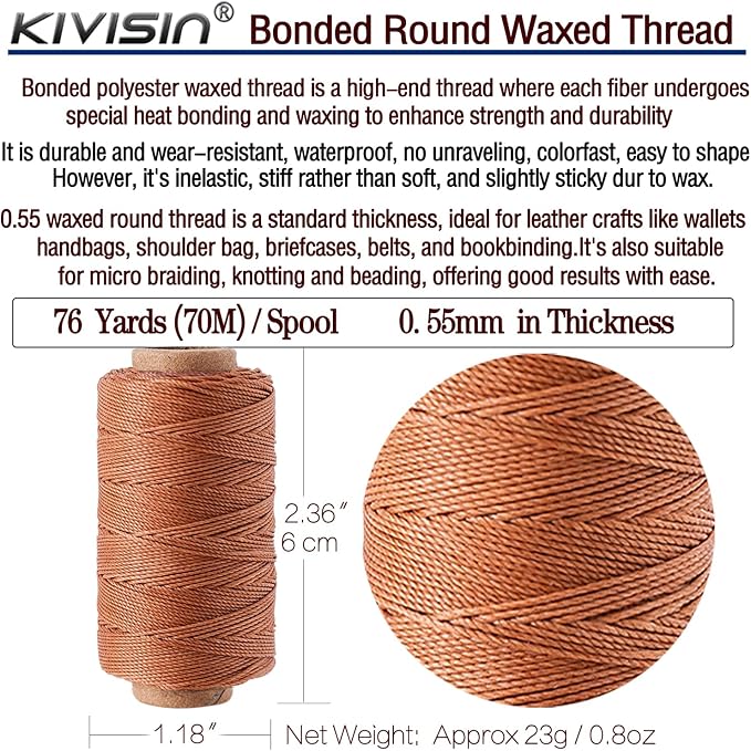 Round Polyester Waxed Thread 0.55mm, 12 Neutral Colors 76 Yards/Spool Wax - Image 3