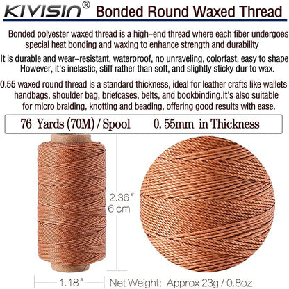 Round Polyester Waxed Thread 0.55mm, 12 Neutral Colors 76 Yards/Spool Wax - Image 3