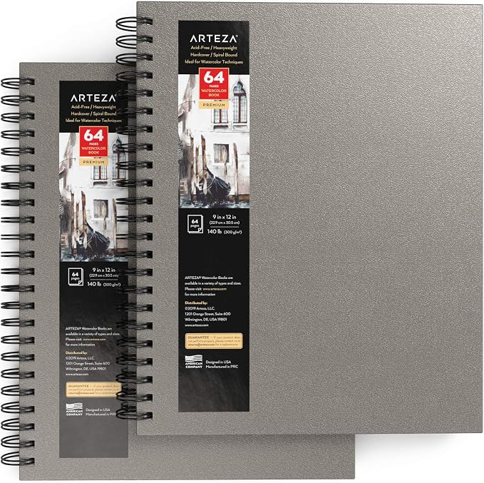 ARTEZA Watercolor Sketchbook 2-Pack, 9x12 Inches – 64 Pages Each, Spiral-Bound - Image 2