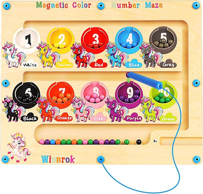 Magnetic Color and Number Maze, Montessori Wooden Magnet Puzzles Learning by Winnrok