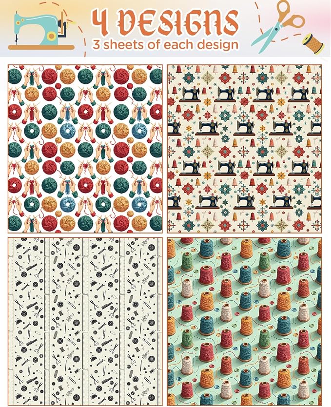 Pineraap 12 Sheets Sewing Theme Wrapping Paper, Vintage Sewing Machine - Image 3