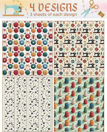 Pineraap 12 Sheets Sewing Theme Wrapping Paper, Vintage Sewing Machine - Image 3