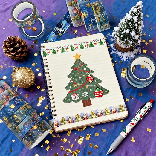 12 Rolls Christmas Washi Tapes, Christmas Tree Snowflakes Santa Claus Masking - Image 3