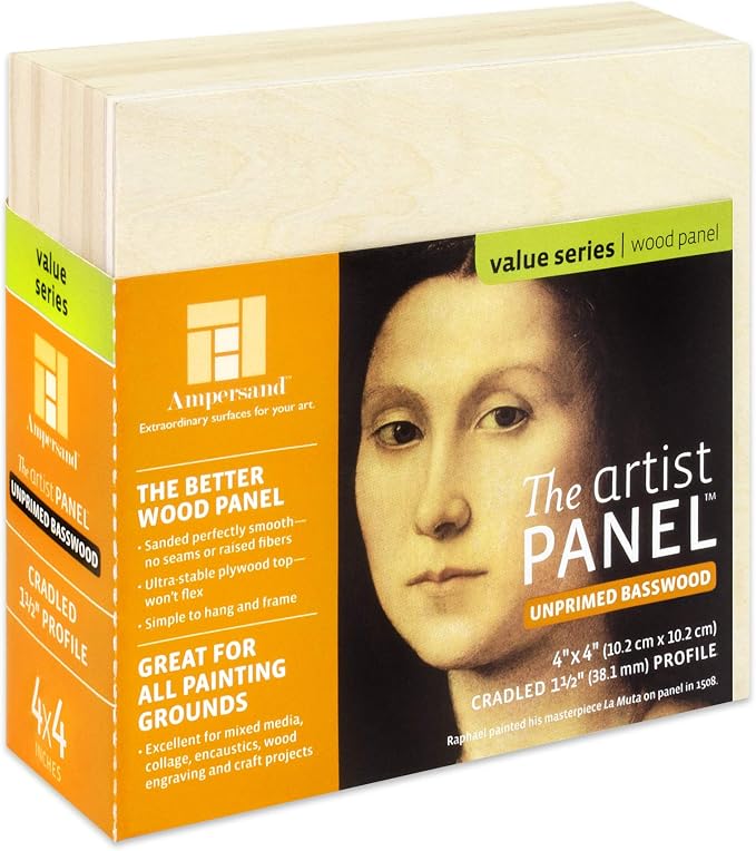 Ampersand Art Supply Unprimed Basswood Artist Panel, 1-1/2" Cradled Profile by AmpersandArtSupply