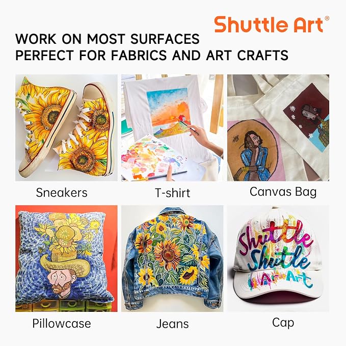 Shuttle Art Fabric Paint, 18 Colors Permanent Soft Fabric Paint in Bottles - Image 7