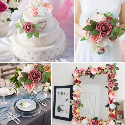 AmyHomie Artificial Flower Shades of Rose 25pcs Real Looking Fake Roses w/Stem - Image 5