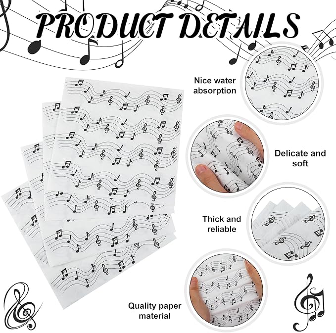 60 Pcs Music Note Cocktail Paper Napkins 6.5 x 6.5 Inches Disposable Paper - Image 3