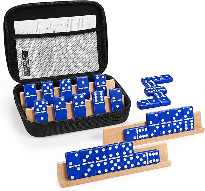 Dominoes Set for Adults with 4 Wooden Racks/Trays, Double Six Travel Portable by uvcany
