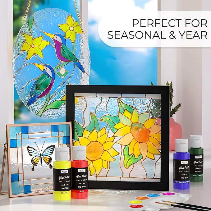 Nicpro 18 Colors Stained Glass Paint Set, 1oz / 30ml Waterproof Acrylic Enamel - Image 6
