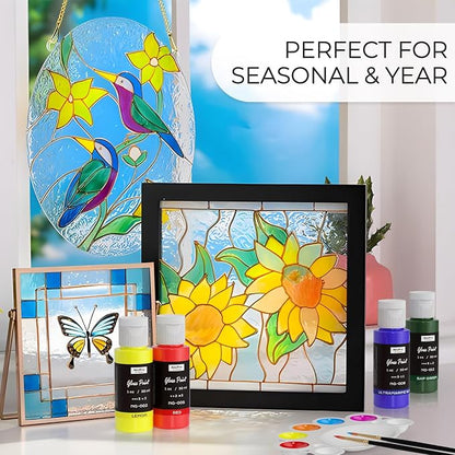 Nicpro 18 Colors Stained Glass Paint Set, 1oz / 30ml Waterproof Acrylic Enamel - Image 6