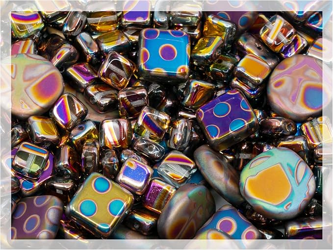 1.75 oz Mix of Unique Czech Bohemia Glass Pressed Beads, Violet Pink Vitrail by CzechBeadsManufacturer