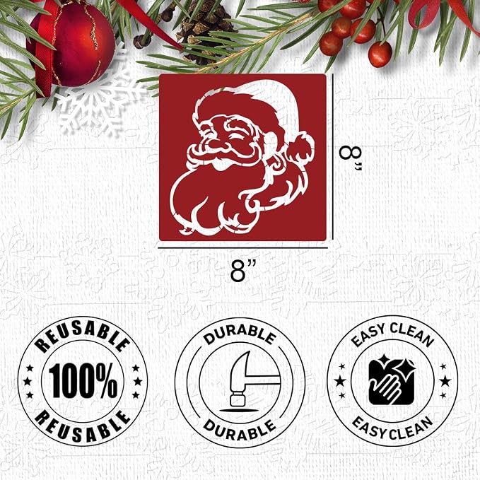 Christmas Stencils for Crafts Reusable 8” Large Christmas Stencil Santa Snowman - Image 2