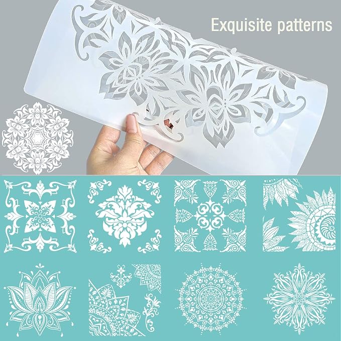 9 Pack Large Reusable Stencil Mandala Stencil Laser Cut Painting Template - Image 2