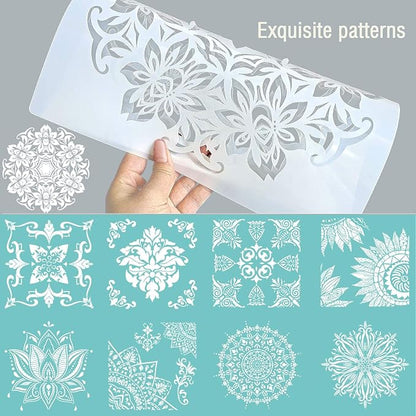 9 Pack Large Reusable Stencil Mandala Stencil Laser Cut Painting Template - Image 2