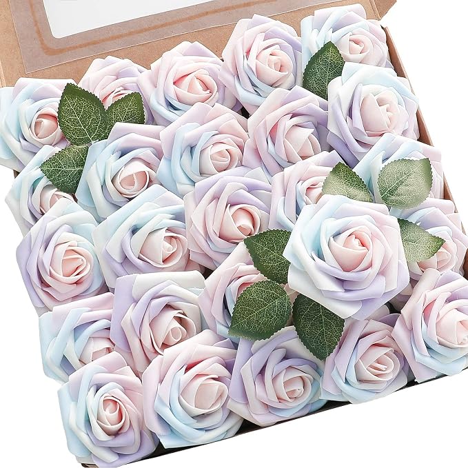 Floroom Artificial Flowers 25pcs Real Looking Whimsical Blush Foam Fake Roses by Floroom
