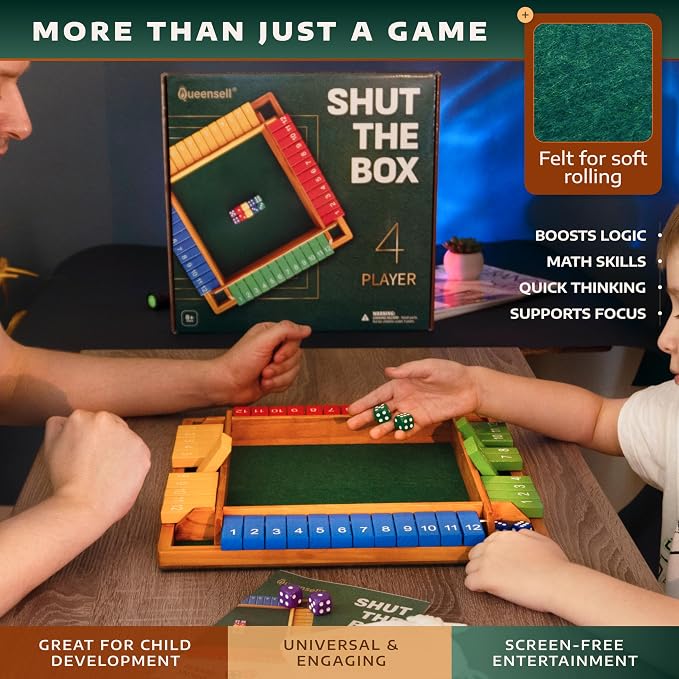 Shut The Box Game Wooden Board for 4 Players - Image 7