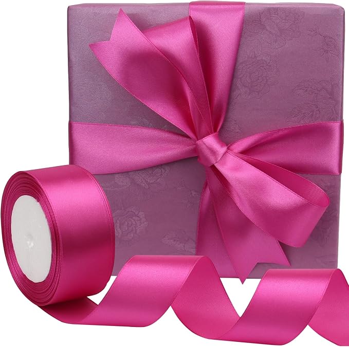 Hot Pink Solid Satin Ribbon 1-1/2 Inch 25 Yards Solid Polyester Fabric Ribbon - Image 5