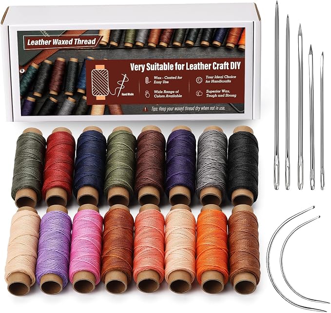 0.8 mm Leather Sewing Thread, 16 Colors 32 Yards Waxed Thread, Round Waxed by KAQRHFT