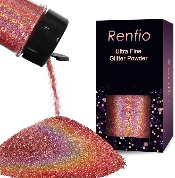 Renfio Holographic Ultra Fine Glitter Powder Metallic Resin Glitter 2.11 Oz PET by Renfio